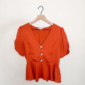 Crescent & Willough Rust Red/ Orange Peplum Top